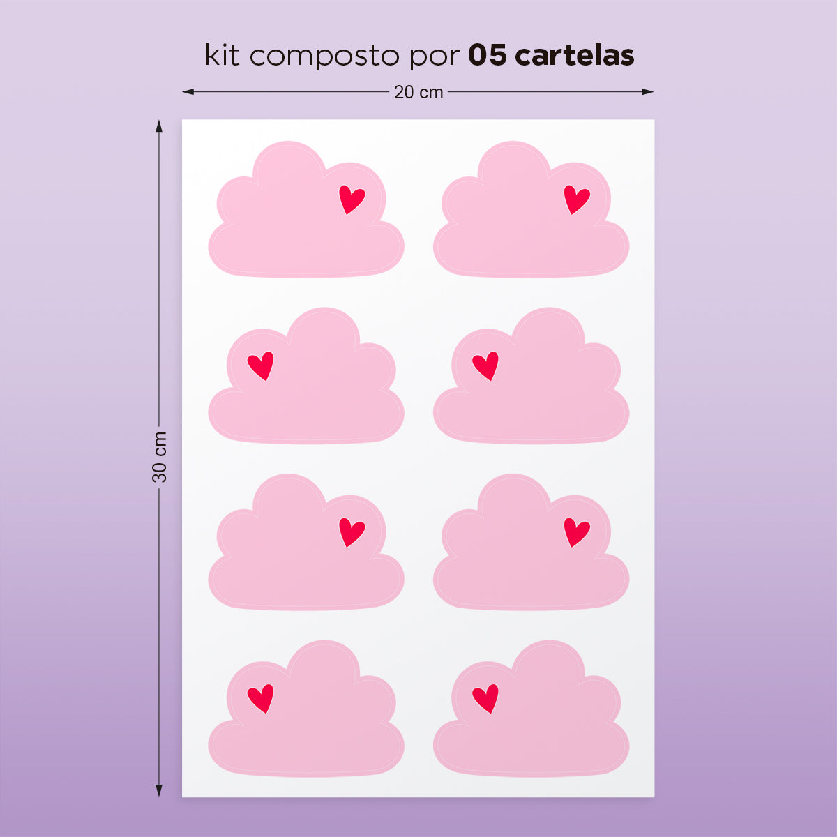 Cartela Adesiva Nuvem Coração Rosa