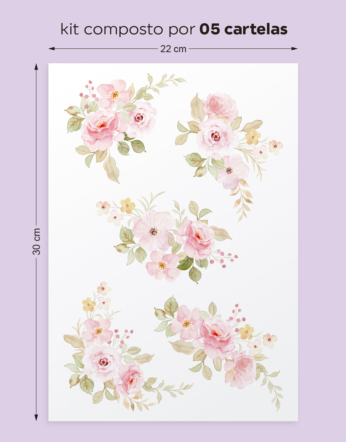 Cartela Adesiva Floral Rosa Aquarela