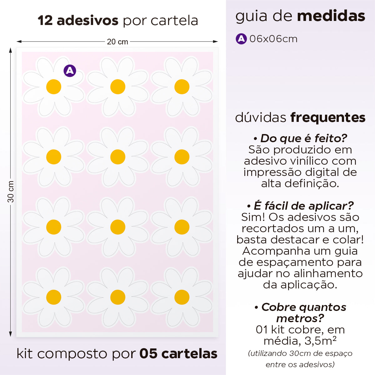 Cartela Adesiva Mini Margaridas Brancas