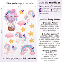 Cartela Adesiva Unicórnios e Balões