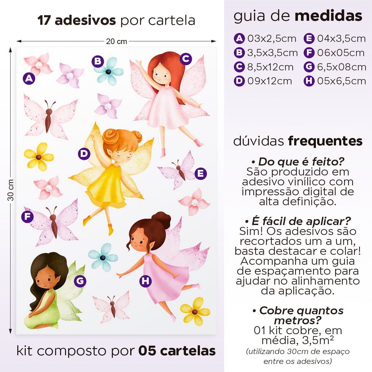 Cartela Adesiva Fadinhas Aquarela