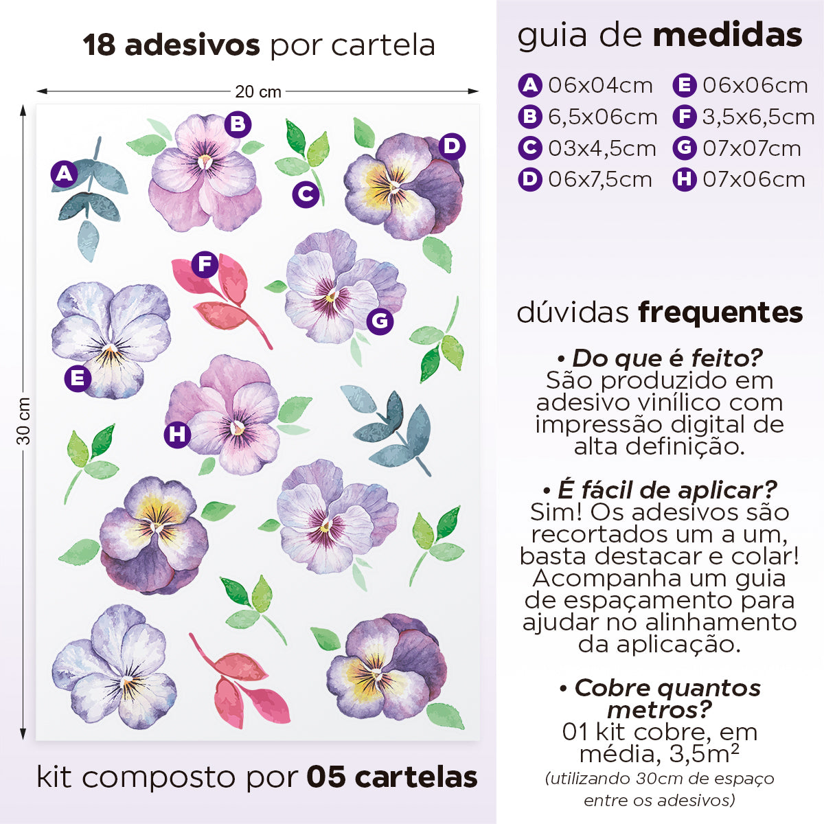 Cartela Adesiva Floral Amor Perfeito