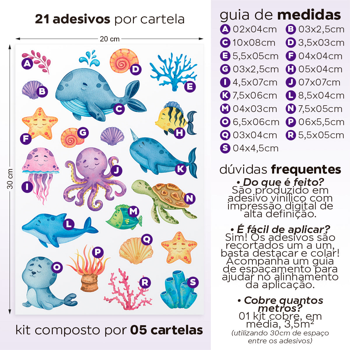 Cartela Adesiva Fundo do Mar