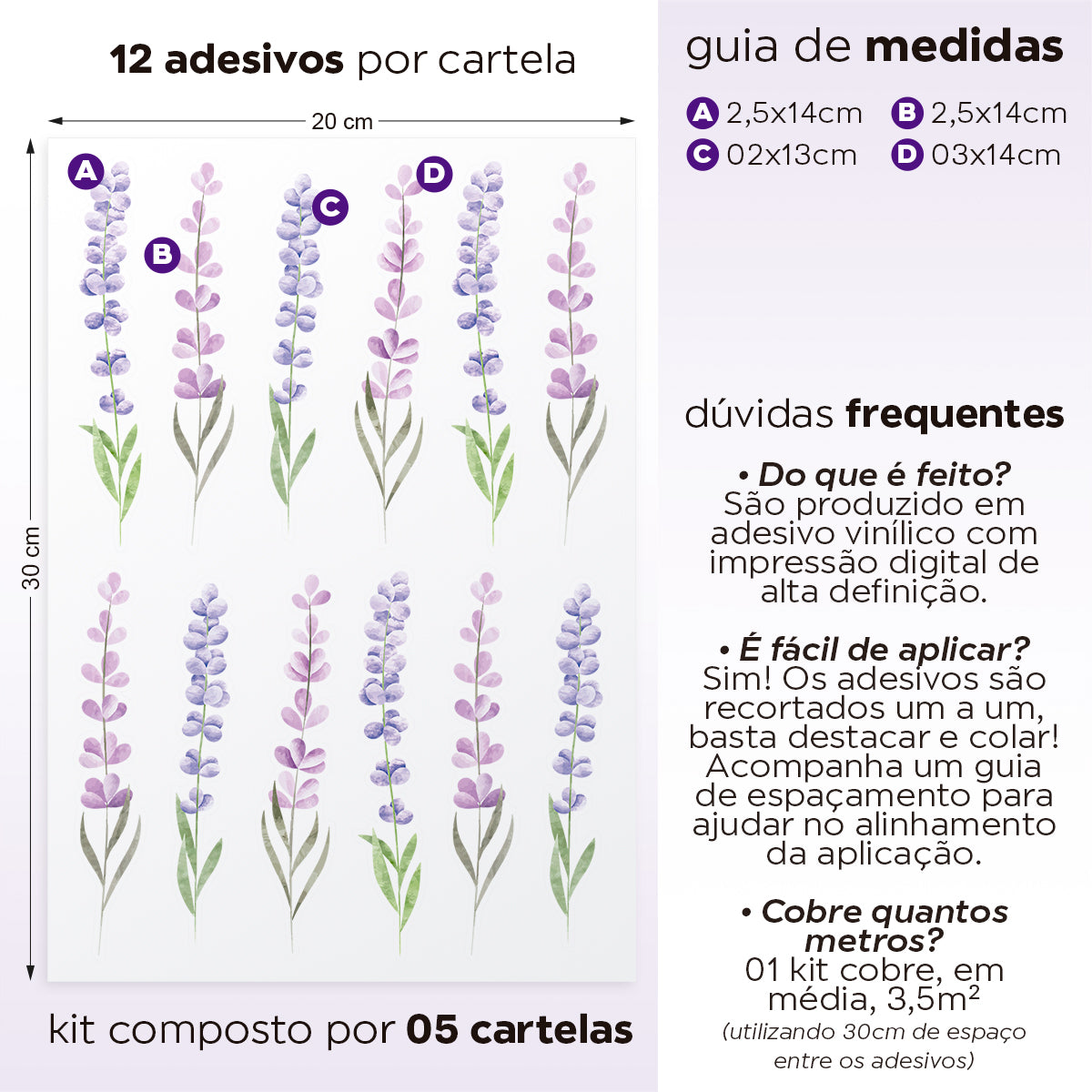 Cartela Adesiva Raminhos de Lavanda