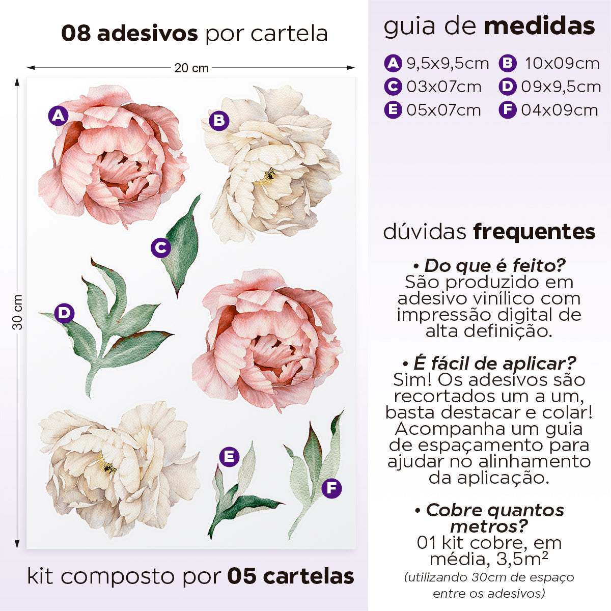 Cartela Adesiva Mini Peônias