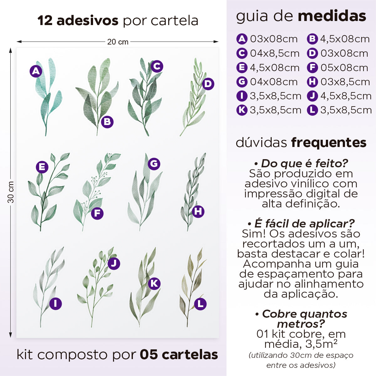 Cartela Adesiva Raminhos Aquarela