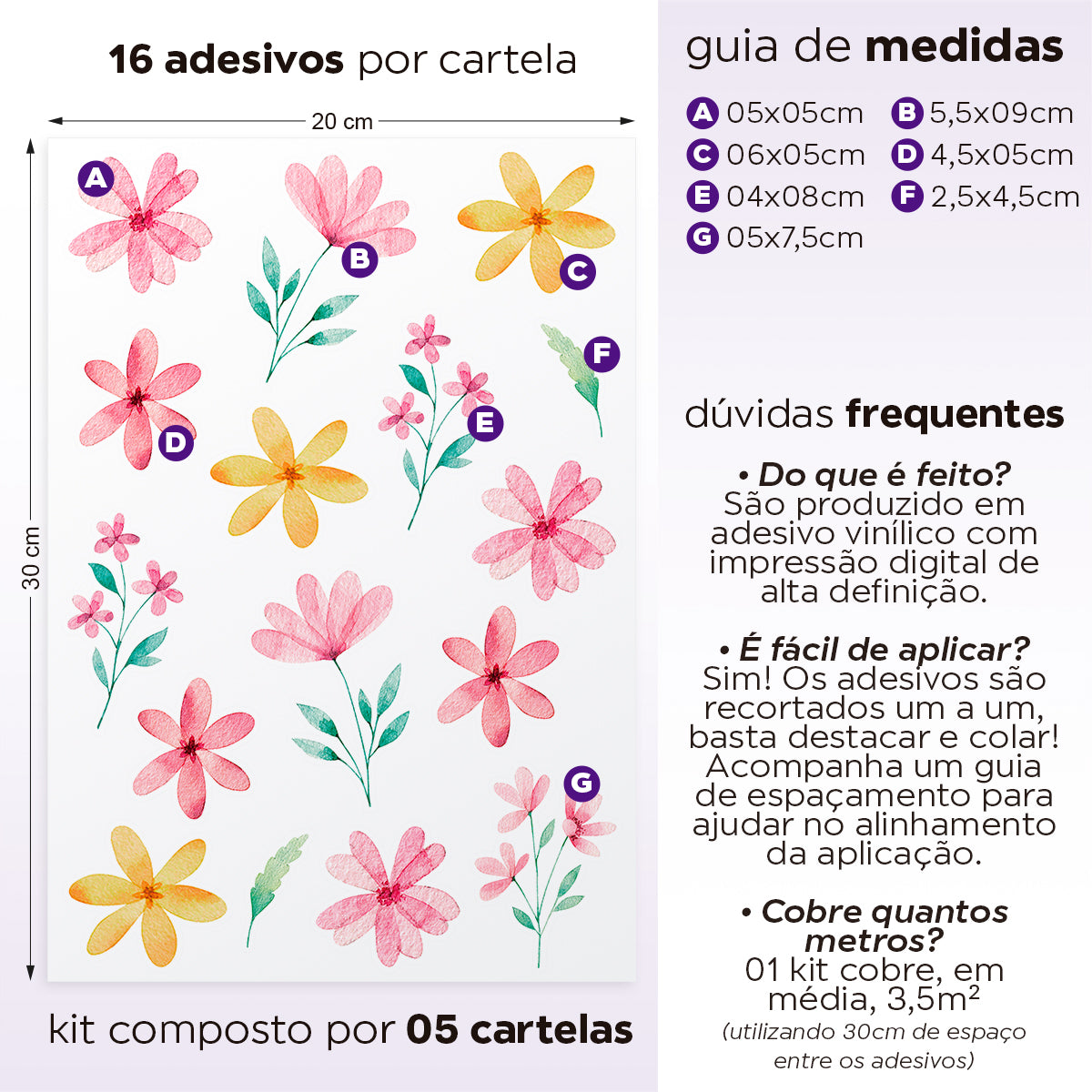 Cartela Adesiva Flores Aquarela