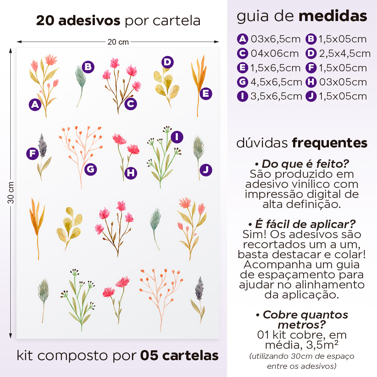 Cartela Adesiva Raminhos Floridos