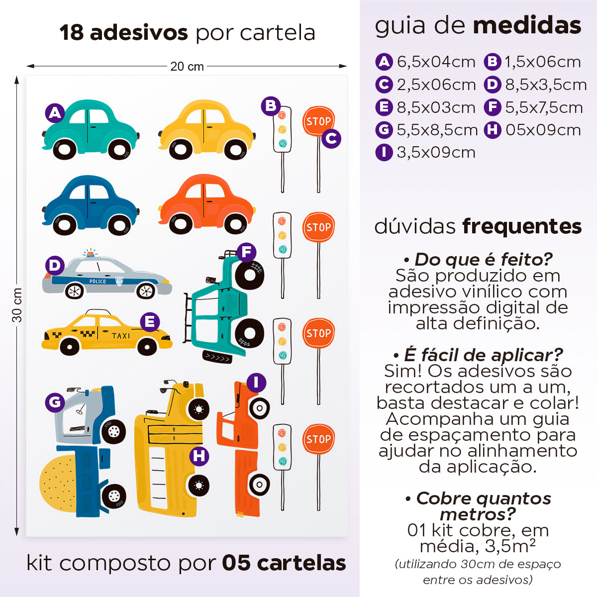 Cartela Adesiva Transportes Coloridos