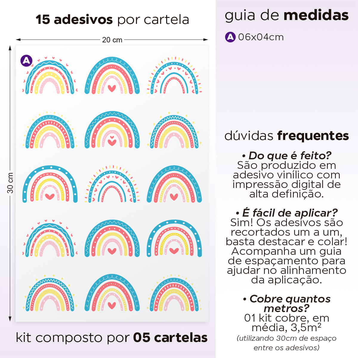 Cartela Adesiva Arco-Íris Colorido