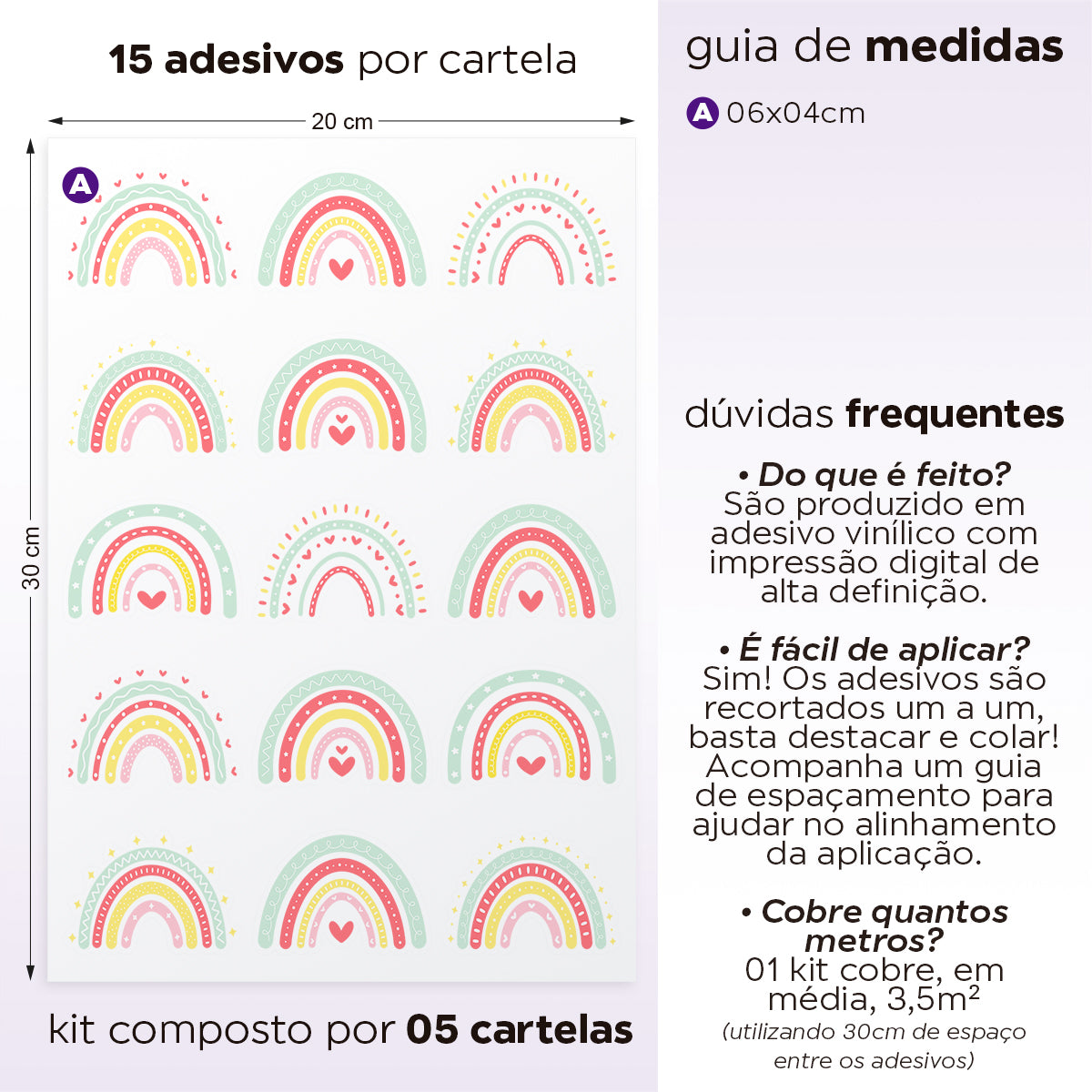 Cartela Adesiva Arco-Íris Menta