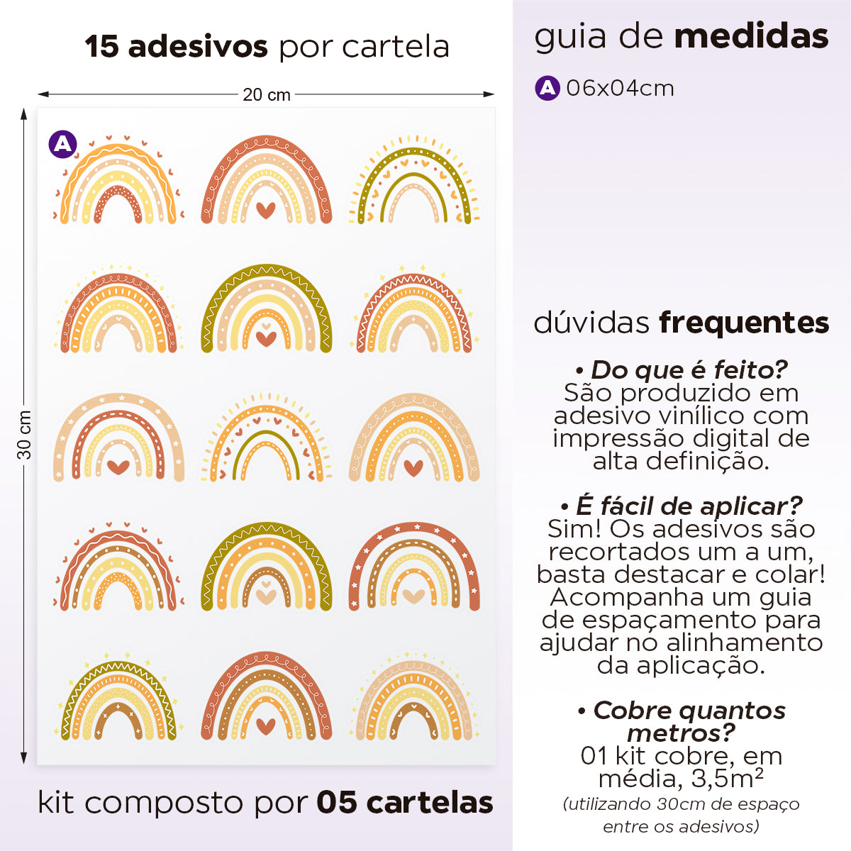 Cartela Adesiva Arco-Íris Boho Chic