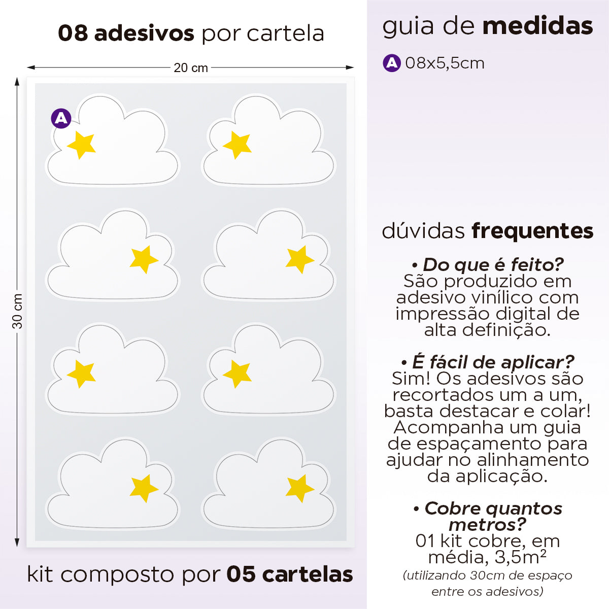 Cartela Adesiva Nuvem Branca Estrelinha