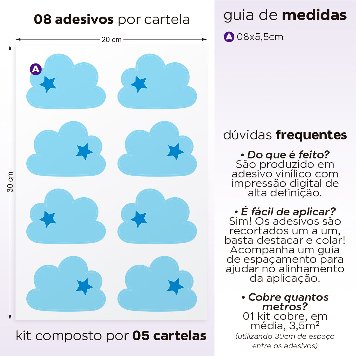 Cartela Adesiva Nuvem Estrela Azul