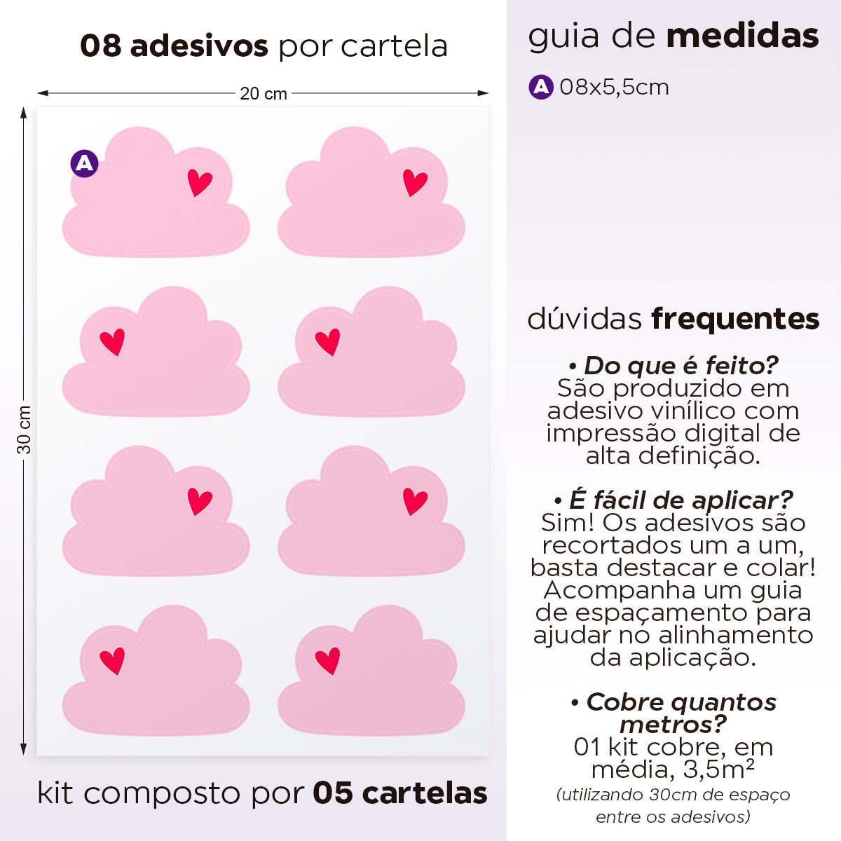 Cartela Adesiva Nuvem Coração Rosa