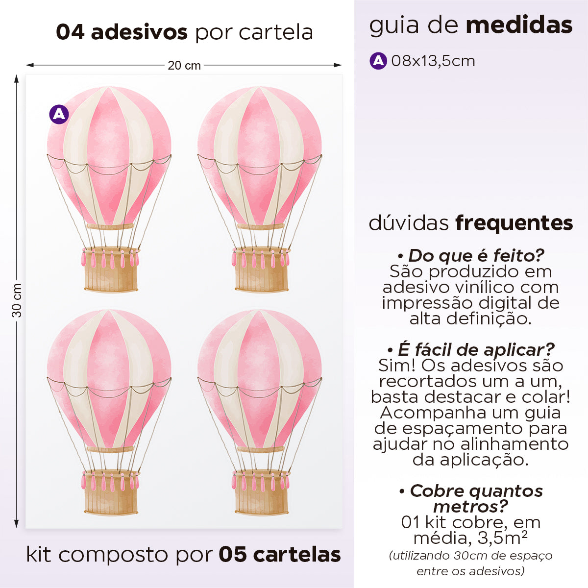 Cartela Adesiva Balões Aquarela Rosa
