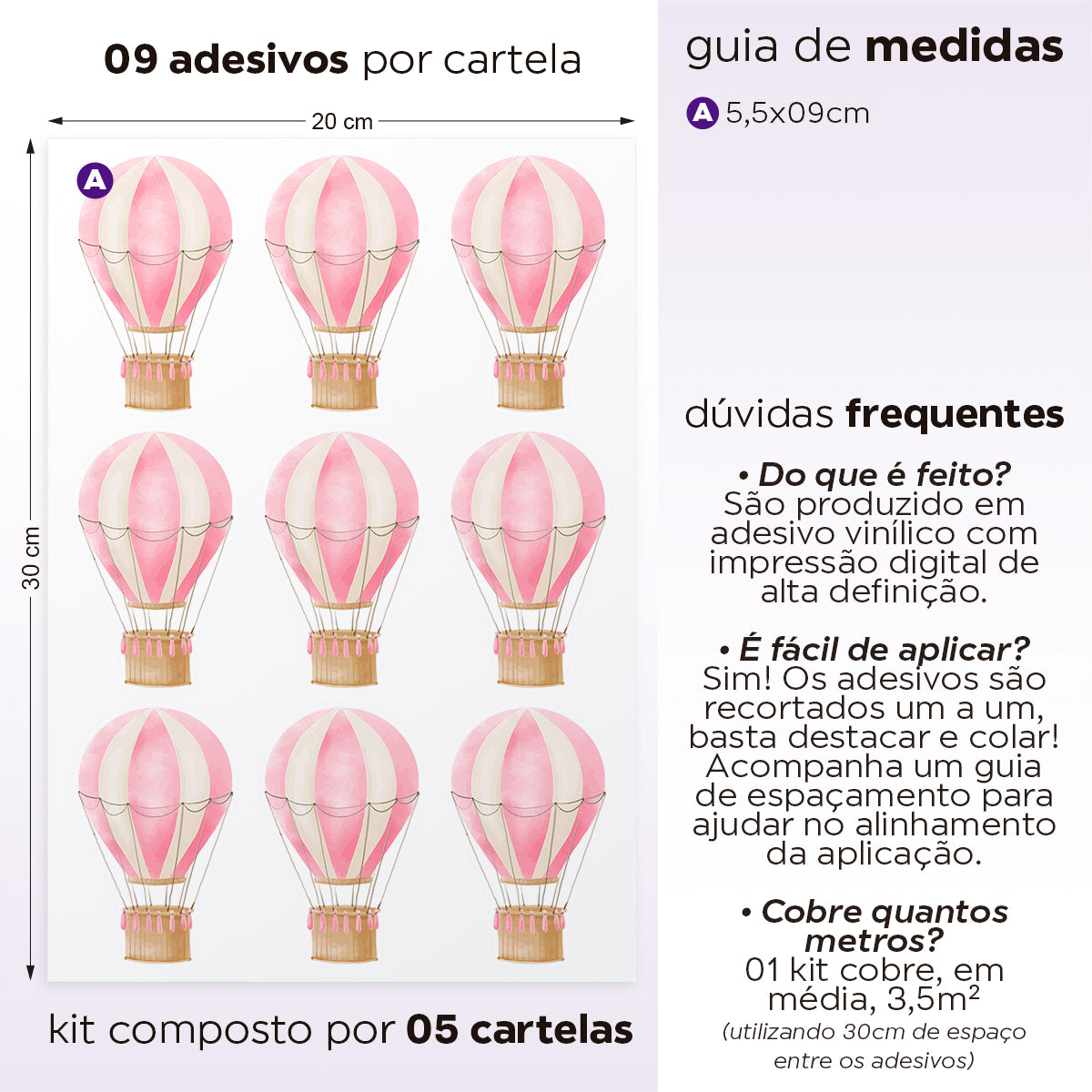 Cartela Adesiva Mini Balões Aquarela Rosa