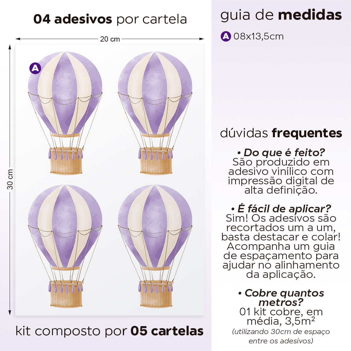 Cartela Adesiva Balões Aquarela Lilás