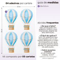 Cartela Adesiva Balões Aquarela Azul Céu