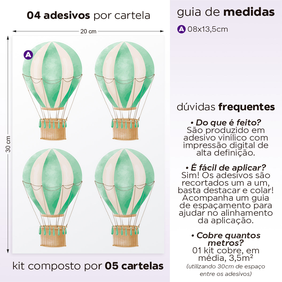 Cartela Adesiva Balões Aquarela Verde Menta