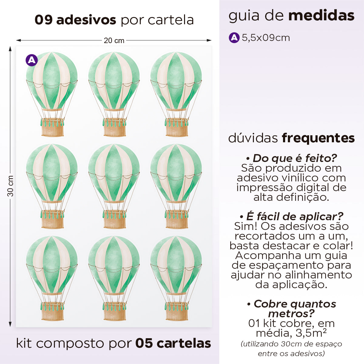 Cartela Adesiva Mini Balões Aquarela Verde Menta