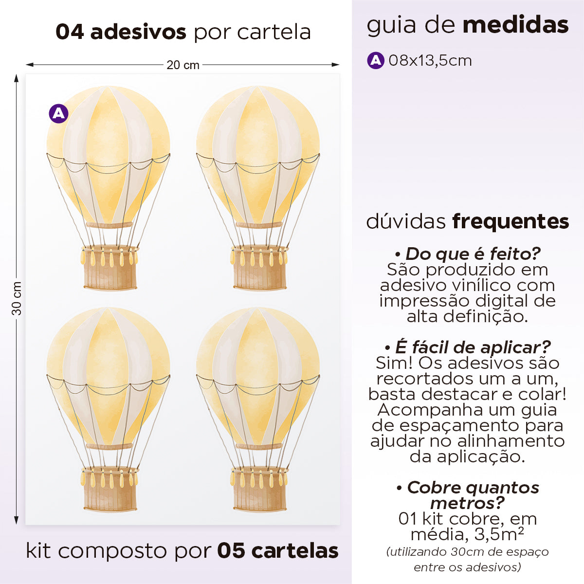 Cartela Adesiva Balões Aquarela Amarelo