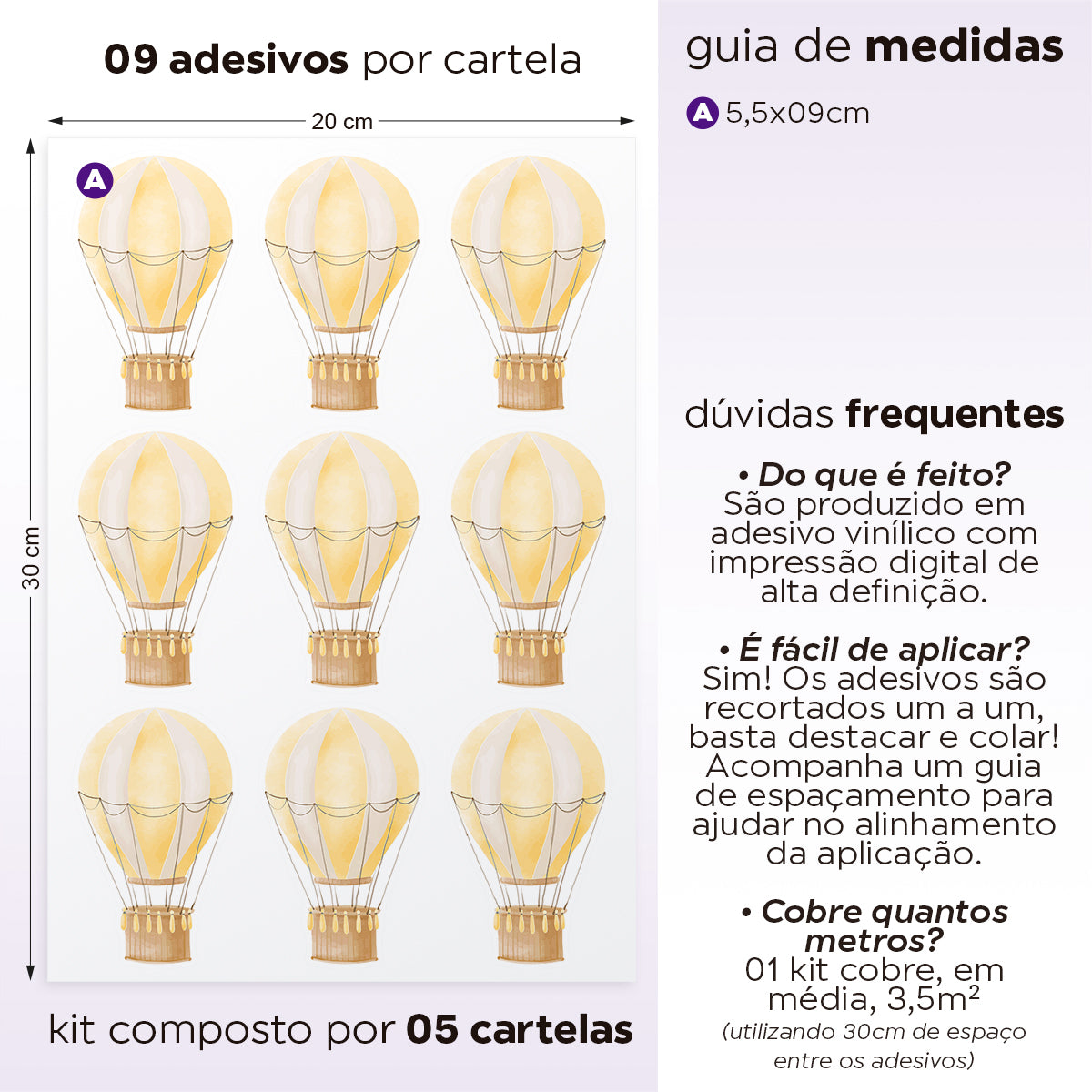 Cartela Adesiva Mini Balões Aquarela Amarelo