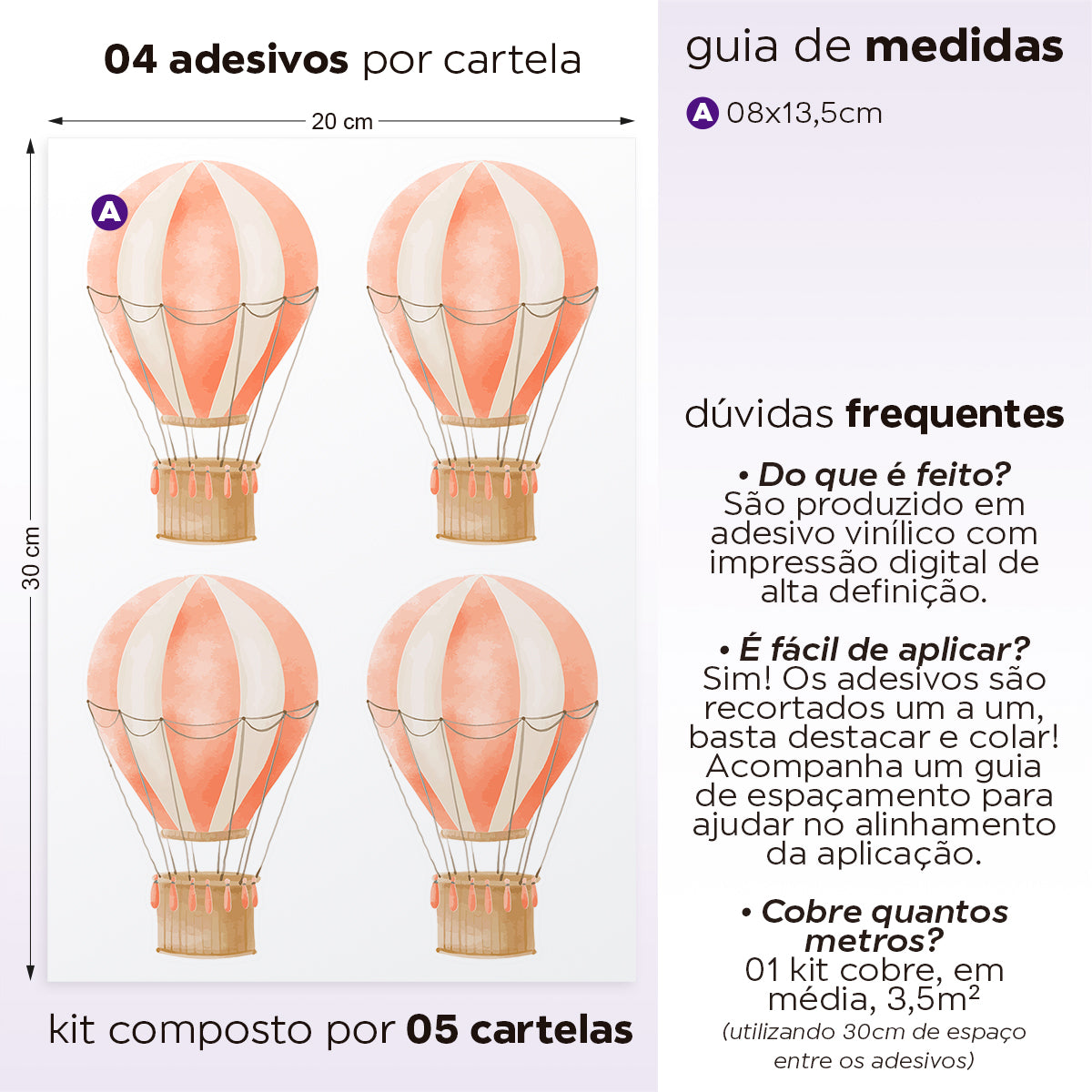 Cartela Adesiva Balões Aquarela Laranja