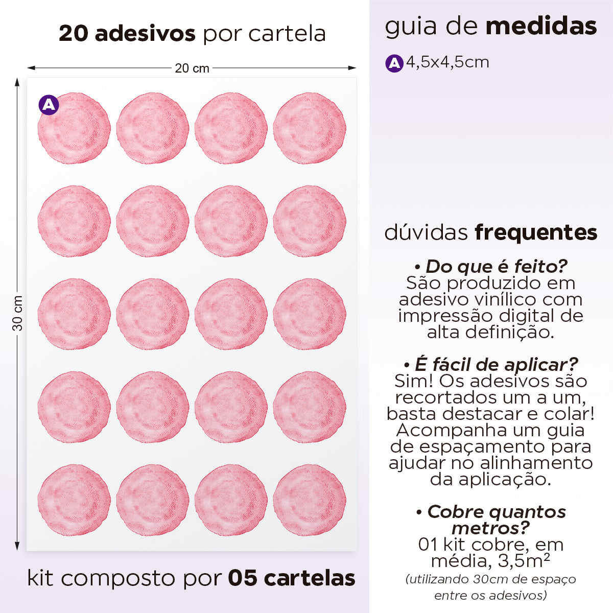 Cartela Adesiva Bolinhas Aquarela Rosa