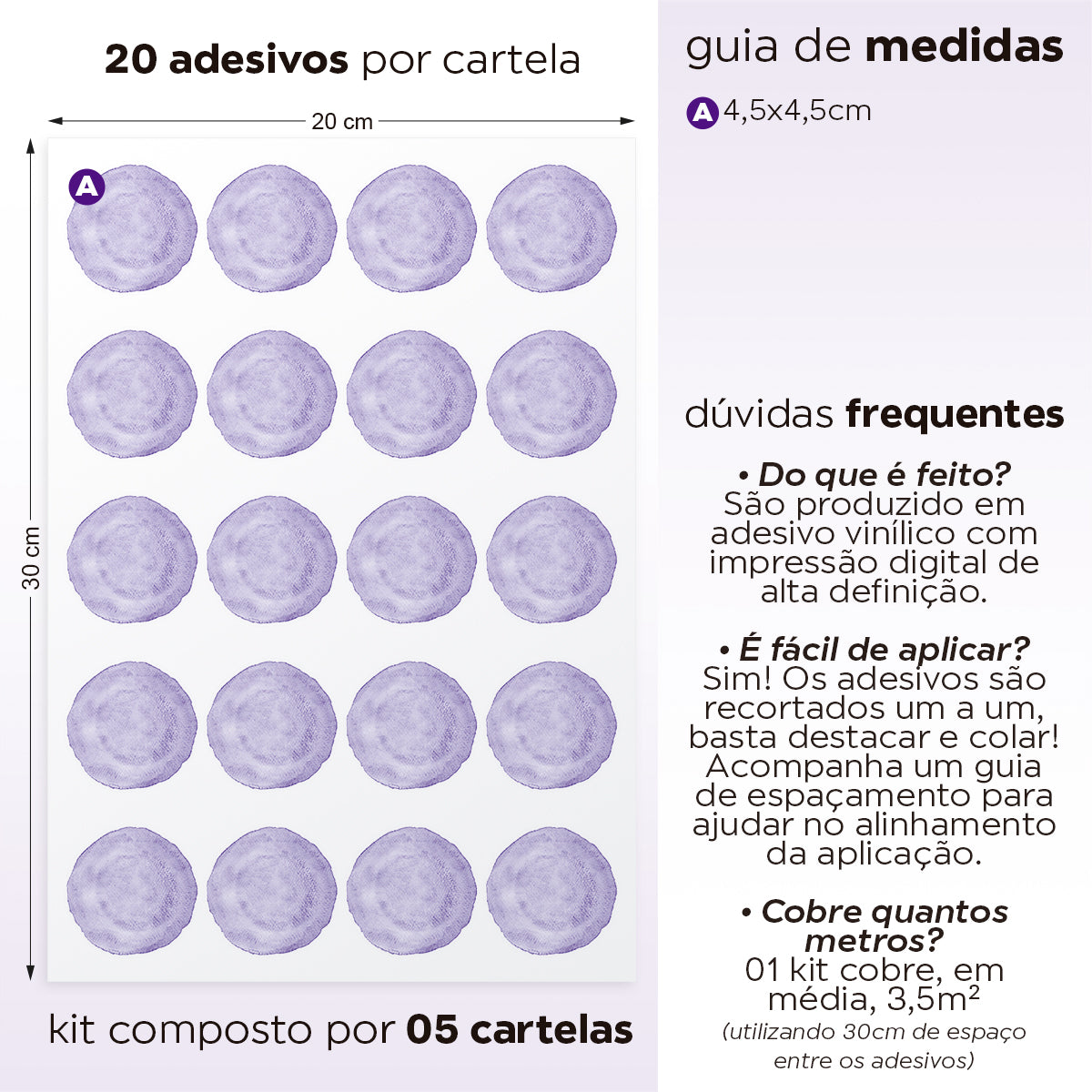 Cartela Adesiva Bolinhas Aquarela Lilás