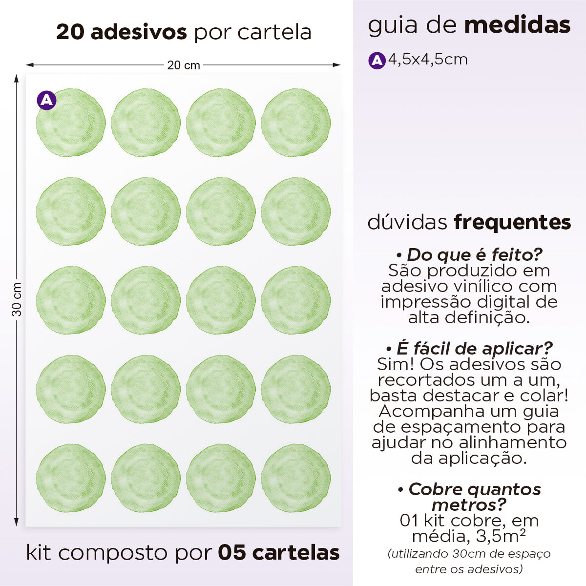 Cartela Adesiva Bolinhas Aquarela Verde Menta