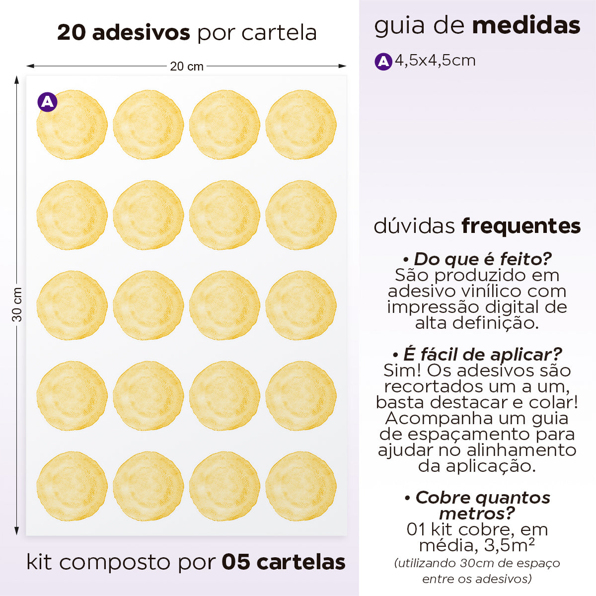 Cartela Adesiva Bolinhas Aquarela Amarelo