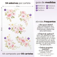 Cartela Adesiva Floral Rosa Aquarela