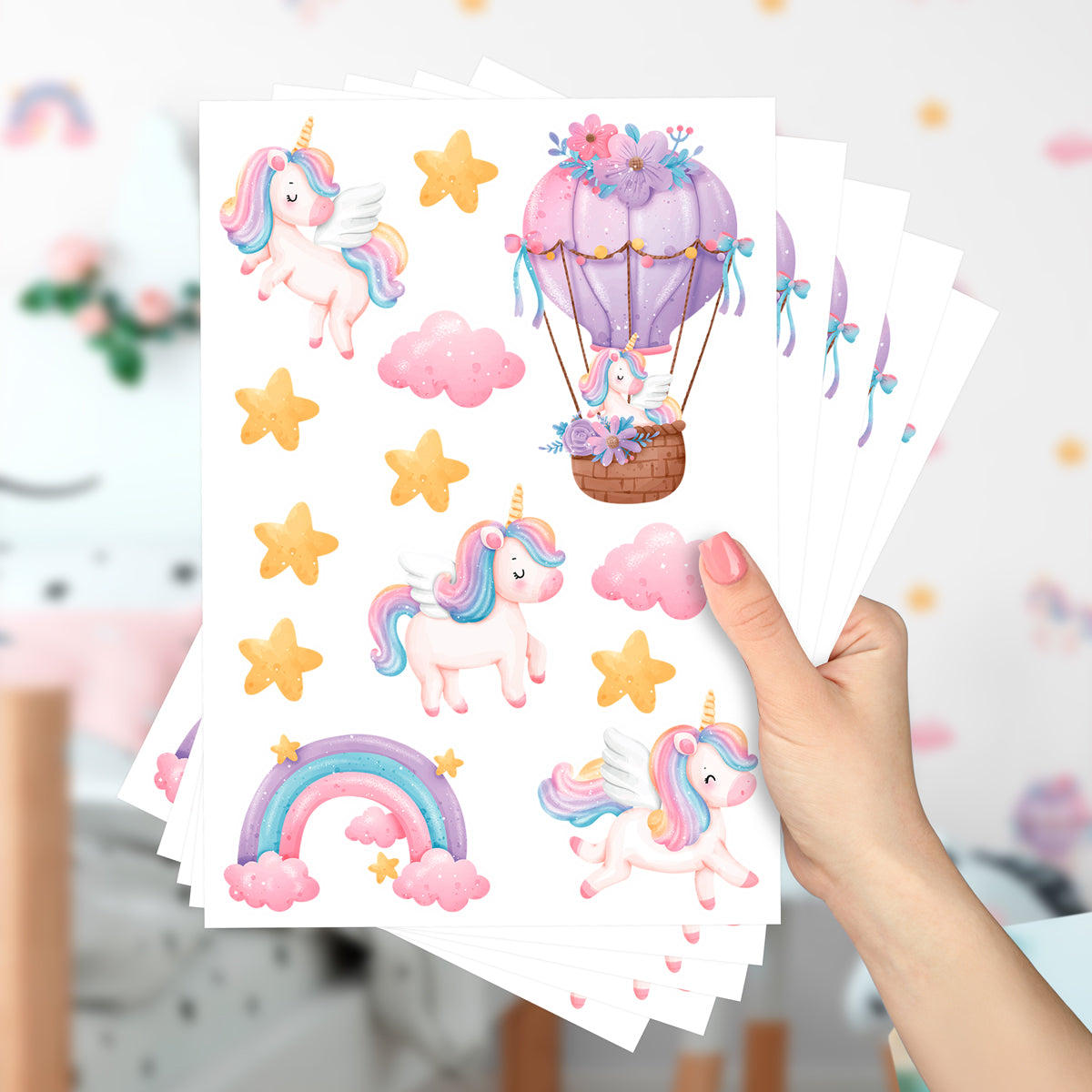 Cartela Adesiva Unicórnios e Balões