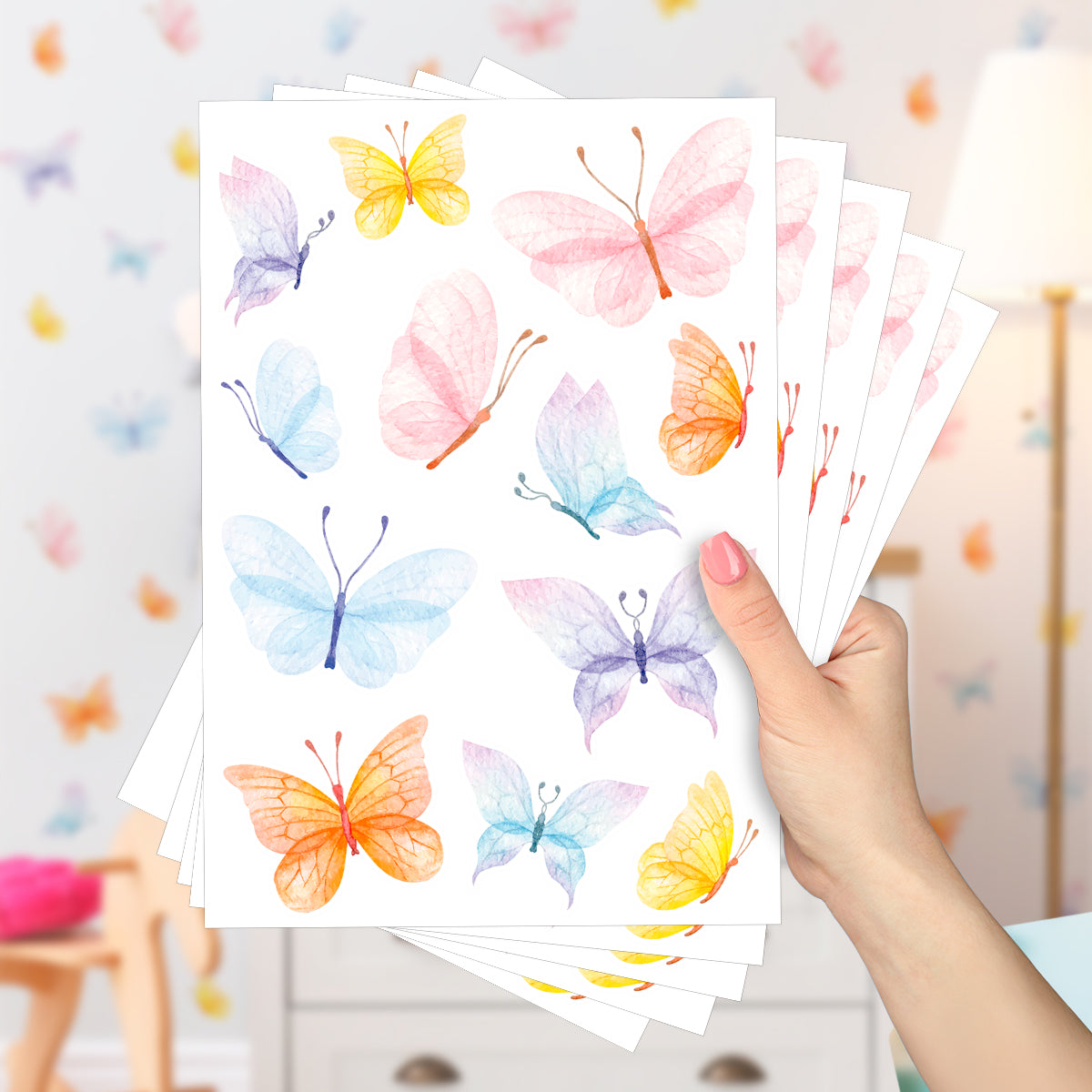 Cartela Adesiva Borboletas Aquareladas