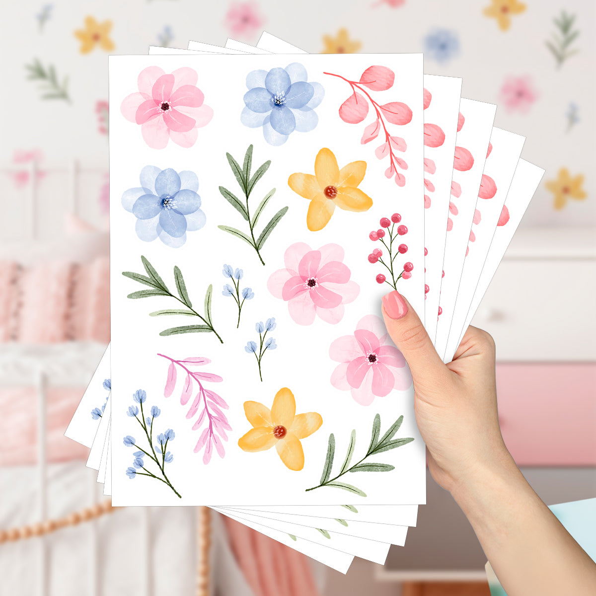 Cartela Adesiva Flores Delicadas Coloridas