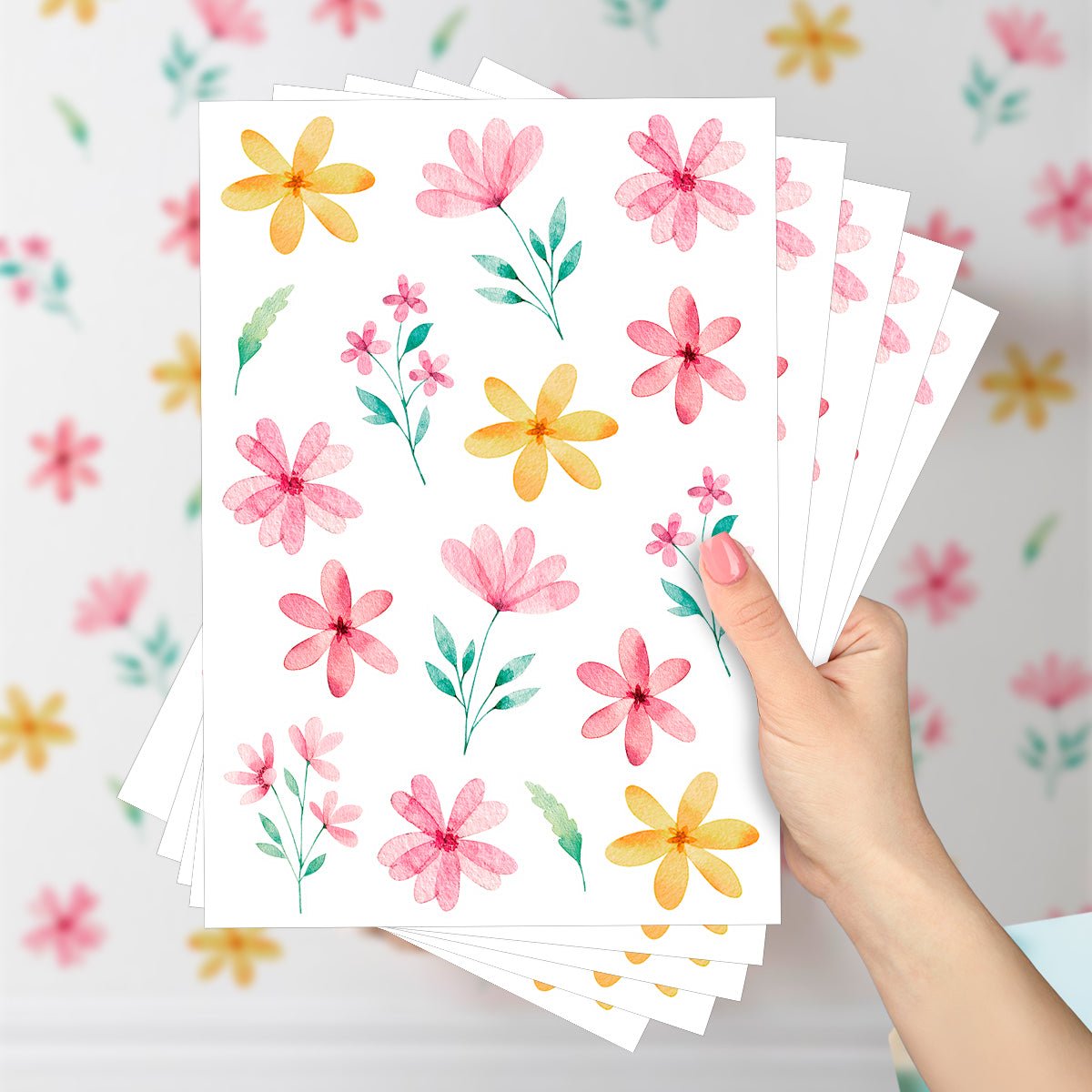 Cartela Adesiva Flores Aquarela