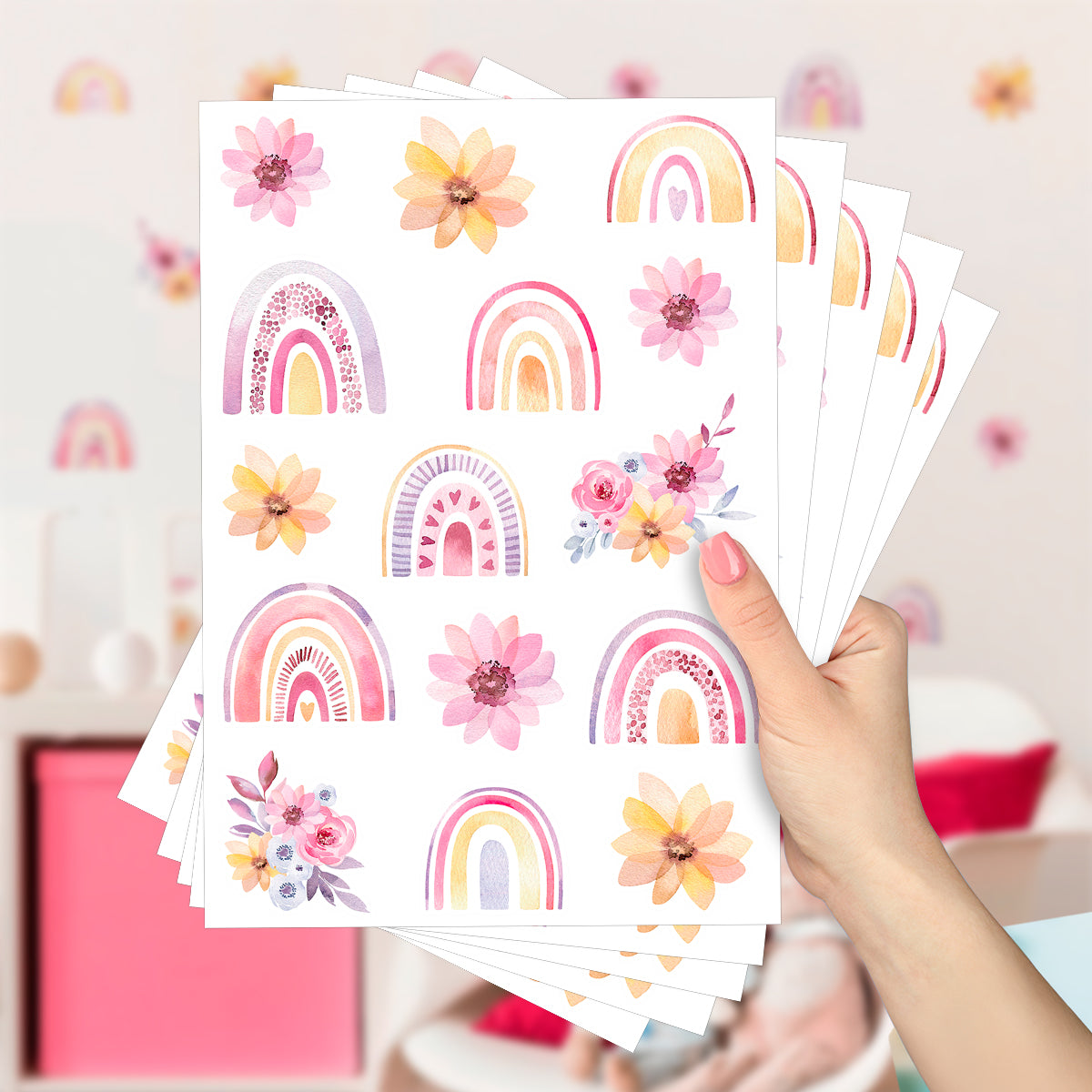 Cartela Adesiva Arco-Íris Floral Boho