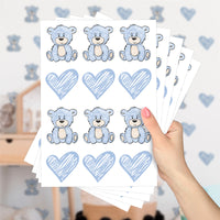 Cartela Adesiva Ursinhos e Corações Azuis