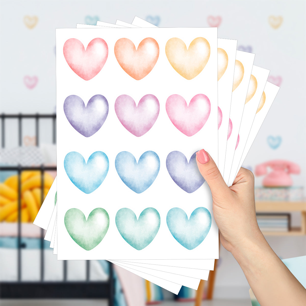 Cartela Adesiva Coração Aquarelado