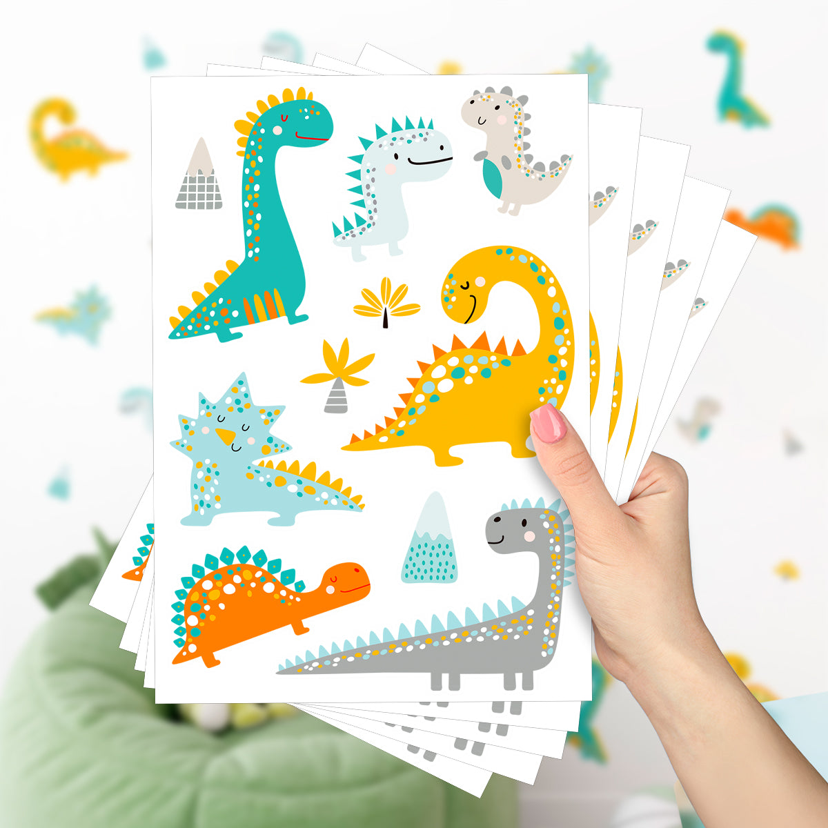 Cartela Adesiva Dinos Coloridos