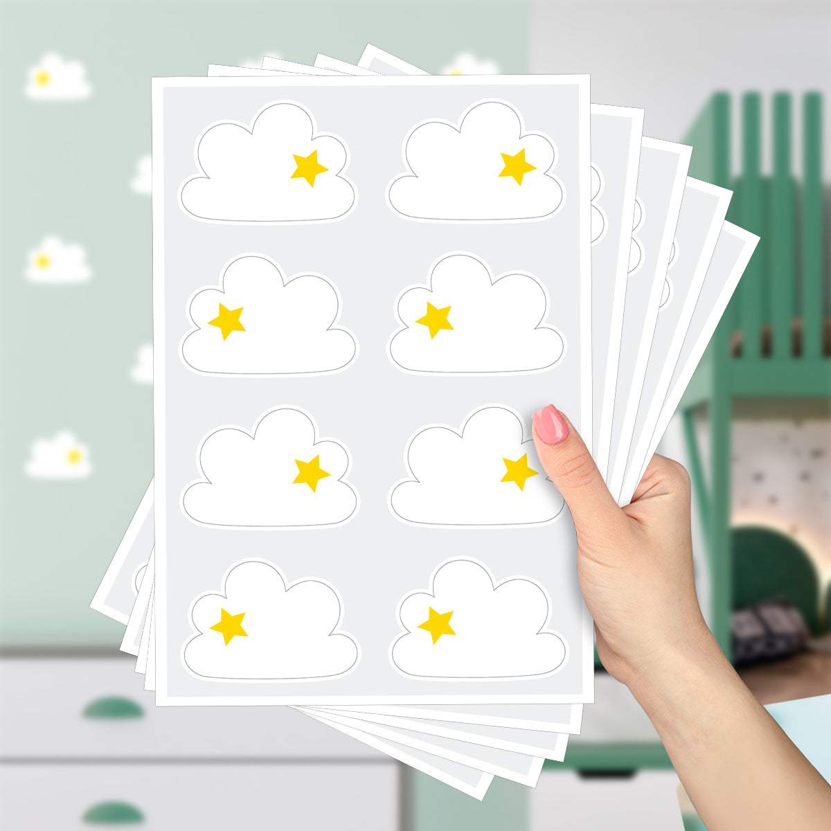 Cartela Adesiva Nuvem Branca Estrelinha