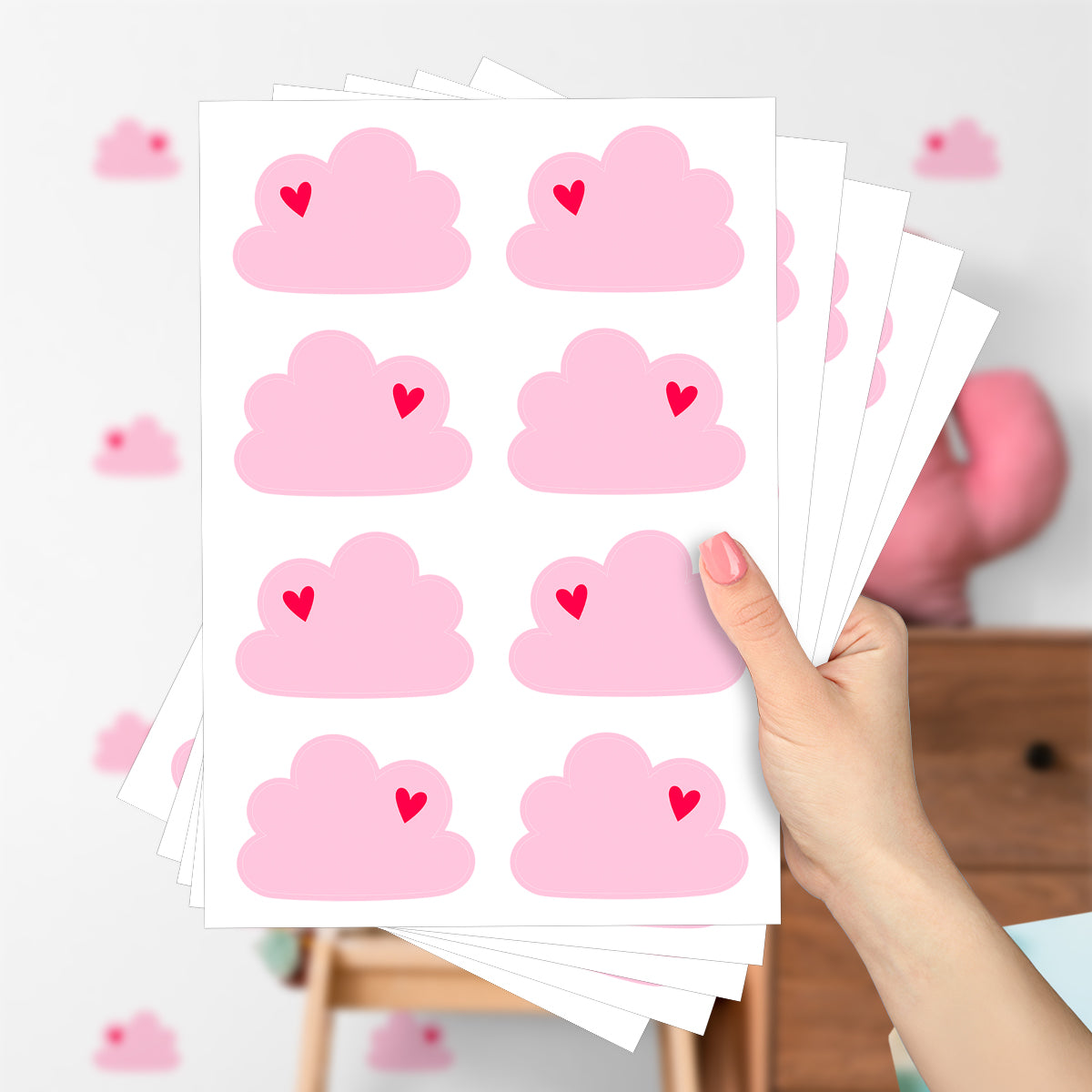 Cartela Adesiva Nuvem Coração Rosa