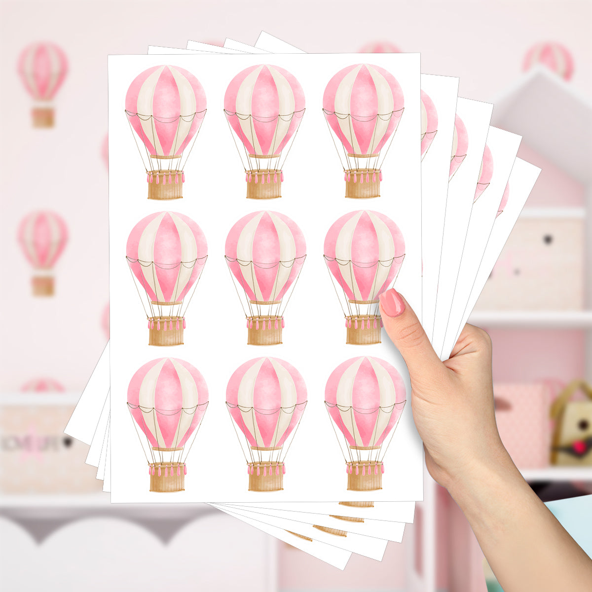 Cartela Adesiva Mini Balões Aquarela Rosa