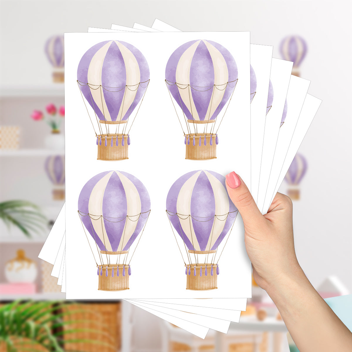 Cartela Adesiva Balões Aquarela Lilás