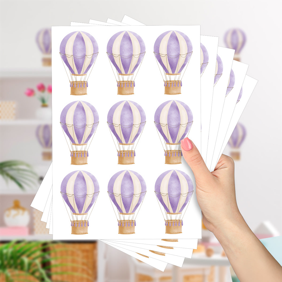 Cartela Adesiva Mini Balões Aquarela Lilás
