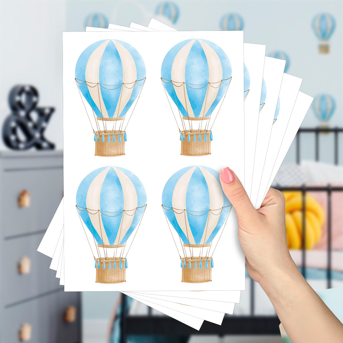 Cartela Adesiva Balões Aquarela Azul Céu