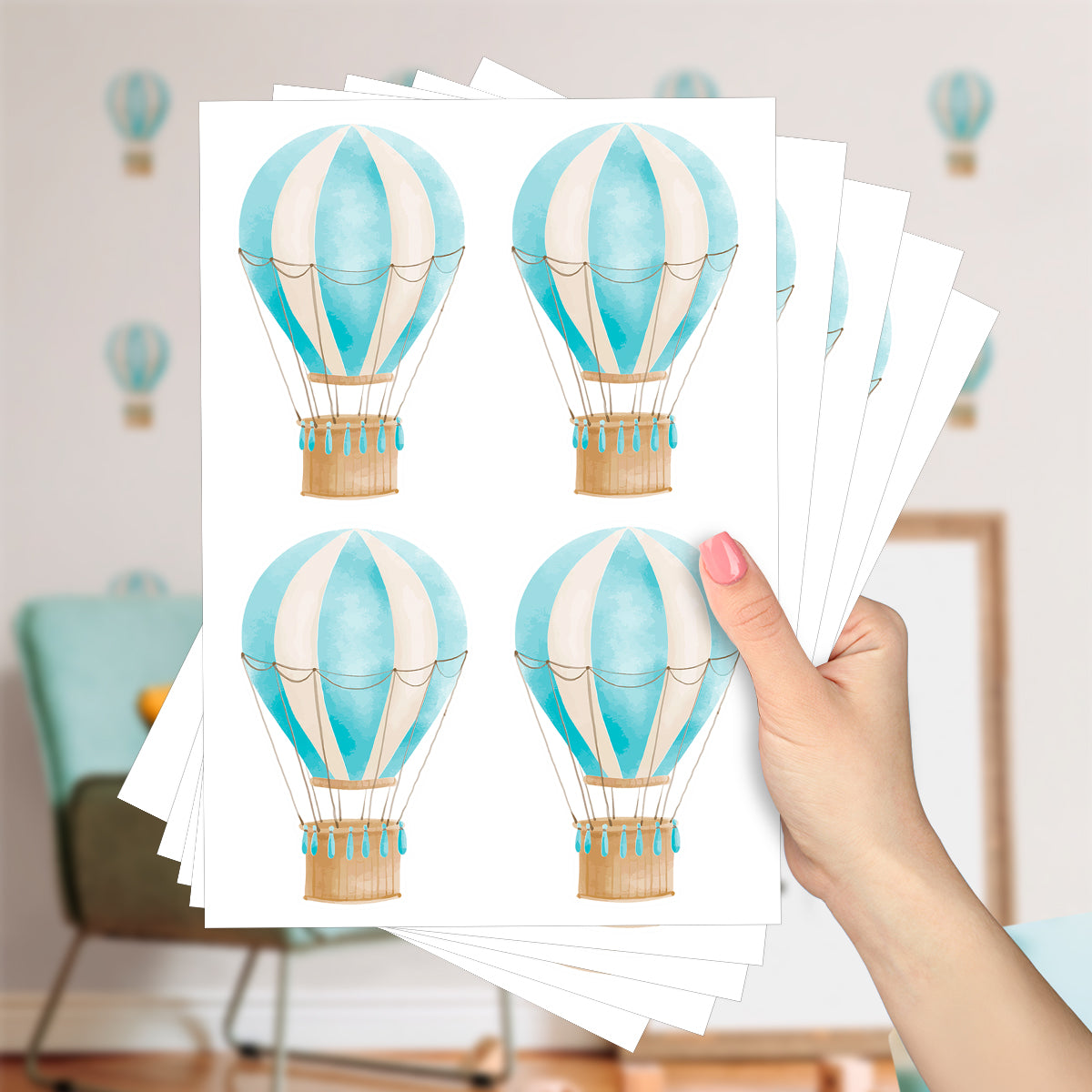 Cartela Adesiva Balões Aquarela Azul Bebê