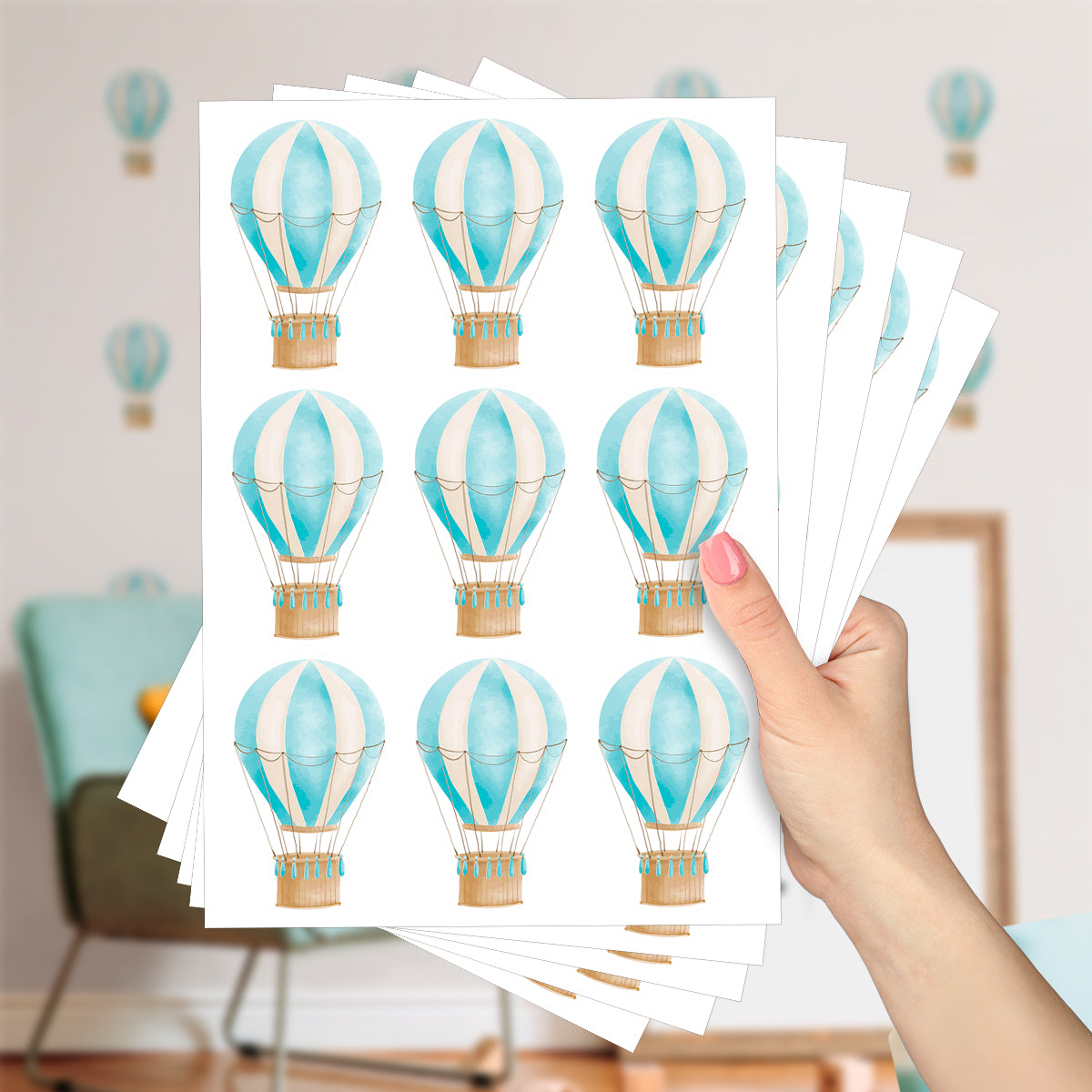 Cartela Adesiva Mini Balões Aquarela Azul Bebê