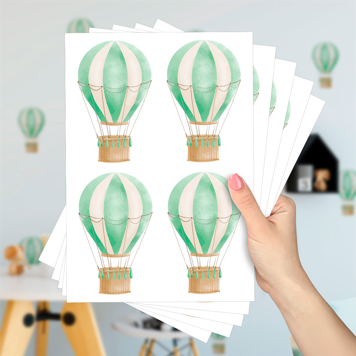 Cartela Adesiva Balões Aquarela Verde Menta